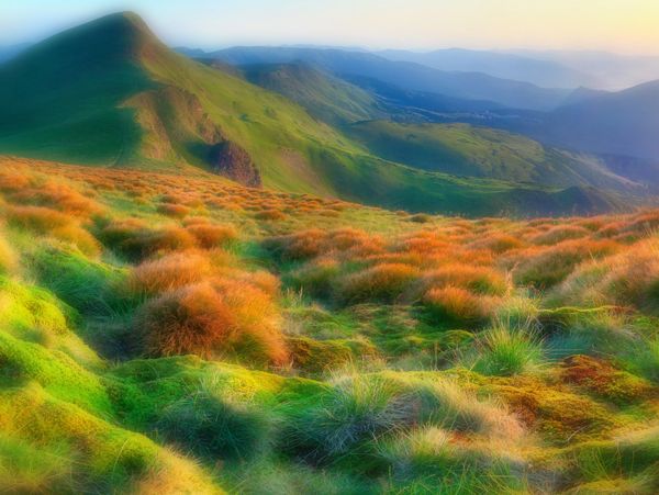 Rolling mountains with golden light